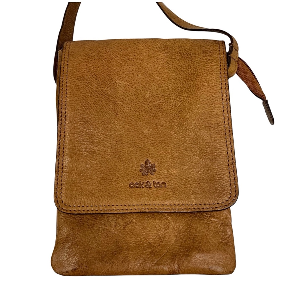 Oak & Tan Brown Leather Crossbody Bag Adjustable Strap Minimalist Everyday Purse